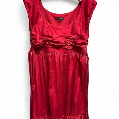 Vintage Betsy Johnson Red Silk Babydoll Dress with Ruched Detailing Size 10 - Image 1 of 4