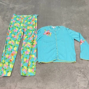 Northern Isles 2-Piece Set Blue Floral Cardigan Tops Size PL & Pants Size 8 - Picture 1 of 12