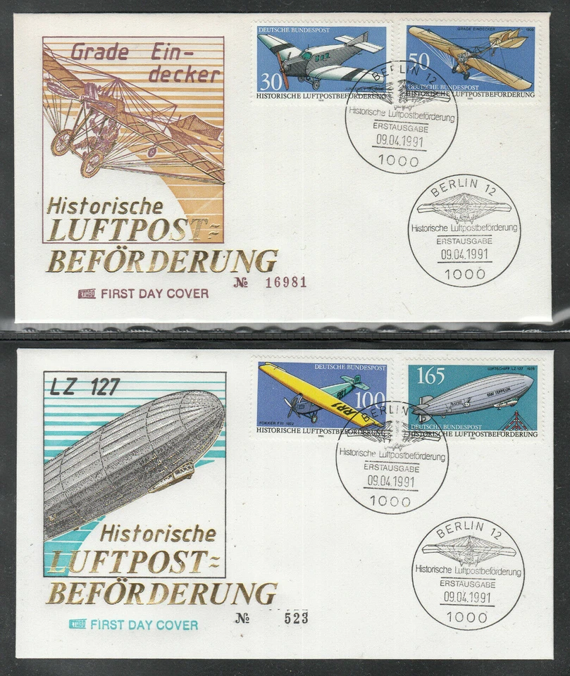 Germany 1991 - Historic Airmail Transportation of 2 beautiful FDC - Image 1 of 1