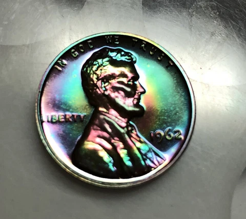 1962 Proof LINCOLN CENT Monster Rainbow Toned Cover