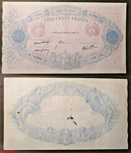 Billet 500 francs Bleu et Rose du 9 décembre 1937, en TB+, Fayette n°31/5 - Bild 1 von 1