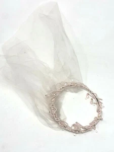 Vintage Bridal Veil Wedding Crown Head Piece Princess Pink Beads Nylon - Picture 1 of 8
