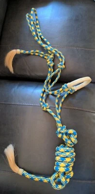 Halter de cuerda de vaquero con banda nasal de cuero crudo 6' cuerda de plomo borlas de pelo de caballo nuevo Foto 1 de 4