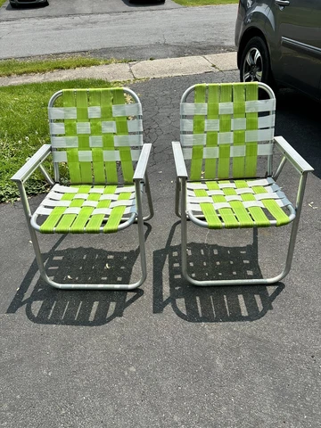 Set of 2 Vintage Aluminum Folding  Webbed Low Profile Lawn Beach Chair Retro 80s Cover