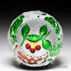 Saint Louis 1985 three cherries miniature faceted glass paperweight - Bild 1 von 2