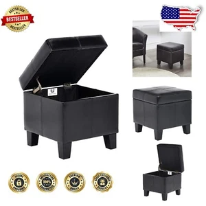 Elegant Black Faux Leather Ottoman – Compact Living Storage Solution (Small) - Picture 1 of 8
