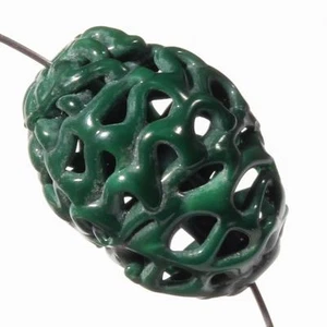 Vintage Czech lace spun pierced lampwork hollow green glass bead 22mm - Picture 1 of 3