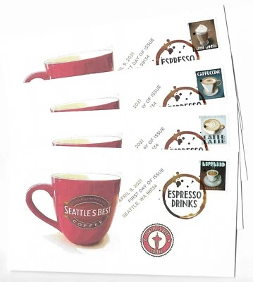 Espresso Drinks 2021 DCP FDC Set SEATTLES BEST COFFEE, SPACE NEEDLE Seal Cachets - Image 1 of 4