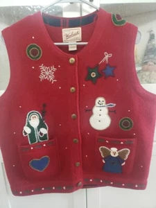 Woolrich Women's Christmas Holiday Wool Vest Snowman Angel - Picture 1 of 7