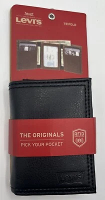 Cartera negra triple para hombre Levi’s, 6 ranuras para tarjetas, 1 ranura para identificación, protección RFID Foto 1 de 4