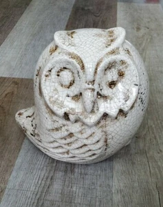 Ceramic Owl Figurine White & Brown Approximately 7" x8" New - Picture 1 of 9