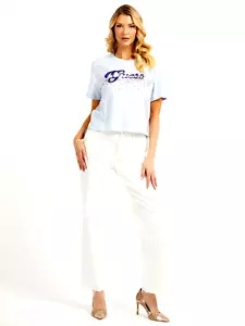 GUESS W3GI33 KB3P0 SS CN SATIN LOGO TEE TSHIRT MAGLIETTA COTONE G7S1 AIRWAY BLUE - Foto 1 di 4