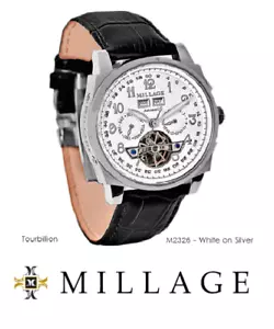 Millage Tourbillion Lederuhr Automatikwerk weiß auf silber - schwarz - Bild 1 von 13