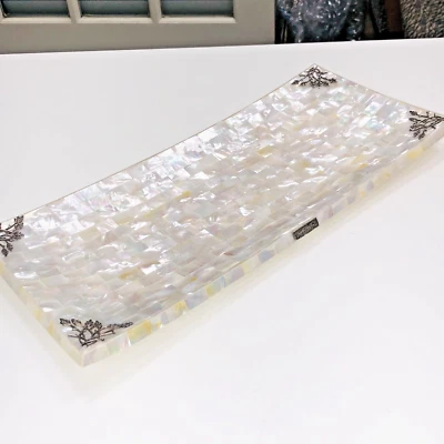 RARE HTF GIFT Mother Of Pearl Oblong Dish Handmade Sterling Silver Accent Behnam - Image 1 of 4