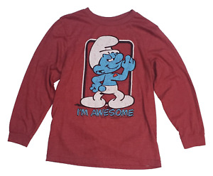 Old Navy Collectabilitees Hefty Smurf "I'm Awesome" Novelty T-Shirt Red Size L