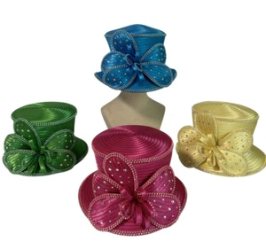 Cappello donna Pasqua, festa della mamma, matrimoni Kentucky Derby nastro raso strass - Foto 1 di 5