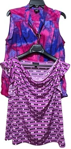 LOT of 2 Women's Multicolor Blouses Wassino Worthington Brands Polyester Size L - Picture 1 of 20