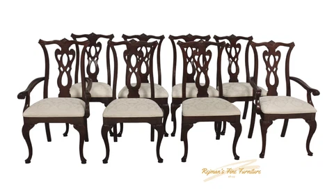 8 Thomasville Pierced Splat Back Queen Anne Style Dining Chairs Cover