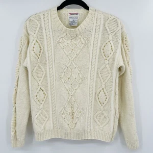 Maglione donna Talbots taglia small avorio panna oro perline maglia cavo pullover - Foto 1 di 8