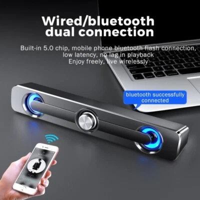 Surround Sound LED PC Computer Desktop Speakers Gaming USB/ bluetooth Soundbar - Image 1 of 4