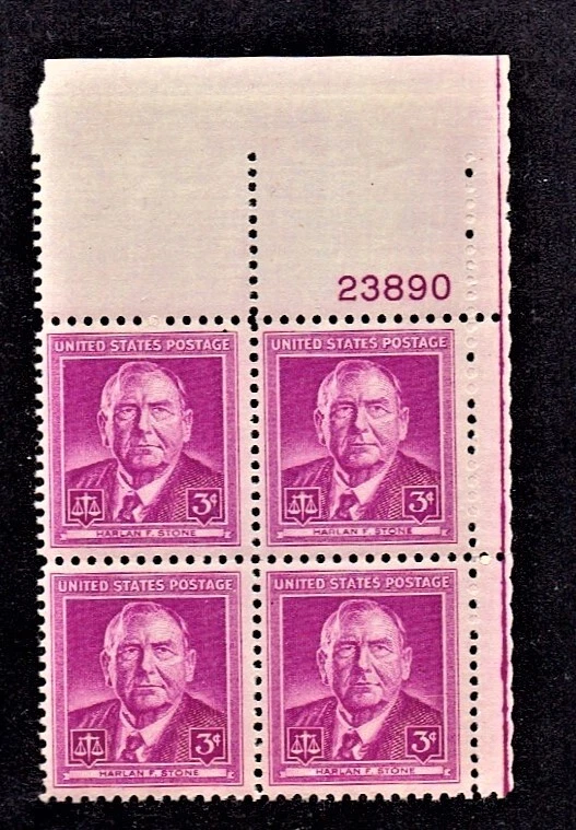 1948 U.S. Commemorative 3c HARLAN STONE  Plt#Blk  Sc#965 M/NH/OG * Pristine - Image 1 of 1