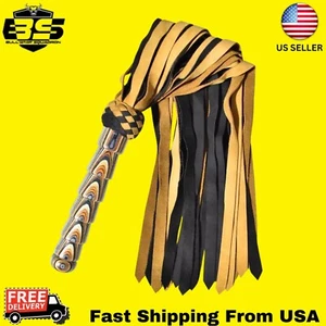 Sued Leather Ultra Soft Flogger - 25 Tails Tassels, Carved Handle, Whip Paddle S - Picture 1 of 5
