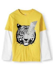 Wonder Nation Boys Long Sleeve Shirt Medium (8) Yellow Tiger Sequins NEW - Picture 1 of 2