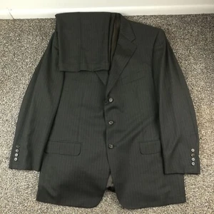 Corneliani 46R Flannel Wool Pinstripe 2 PC Suit Charcoal Gray 38x31 *Flaw - Picture 1 of 15