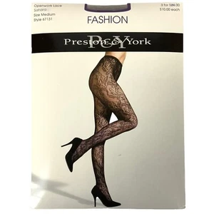 Preston & York Floral Crochet Openwork Lace Pantyhose Medium Taupe French Cut - Picture 1 of 3