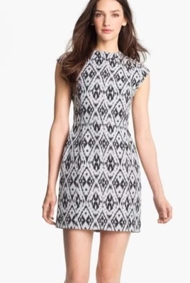 Theory Orinthia Cap Sleeve Mini Dress 8 Black & White Ikat Print Back Zip NEW!  - Image 1 of 4