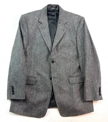 Stafford Herringbone Tweed black white 42R lambswool blazer jacket sport coat - Image 1 of 4