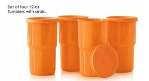 Tupperware Tazze Arancioni da Tavolo 12oz con Coperchi - Set di 4 - Foto 1 di 4