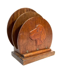 Antiker Schreibtisch-Briefständer / Schreibwarenhalter aus Holz mit Spaniel Hundemotiv um 1930 - Bild 1 von 6