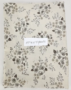 Vintage elfenbeinbraun Blumen Stoff Markenlos 100 % Baumwolle Quilten 37" B x 4 Yards - Bild 1 von 2