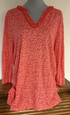 Top túnica Chico’s para mujer rojo coral con cuentas cuello en V talla XL Foto 1 de 4