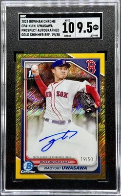 NAOYUKI UWASAWA 2024 BOWMAN CHROME 1ST GOLD SHIMMER REF AUTO /50 Red Sox RC SGC - Image 1 of 2
