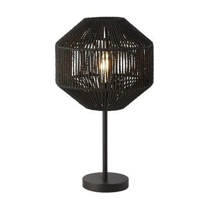 Lampada Da Scrivania Contemporanea Vimini Acciaio Nero Tessuto Bianco 1 Luce E27 - Immagine 1 di 3