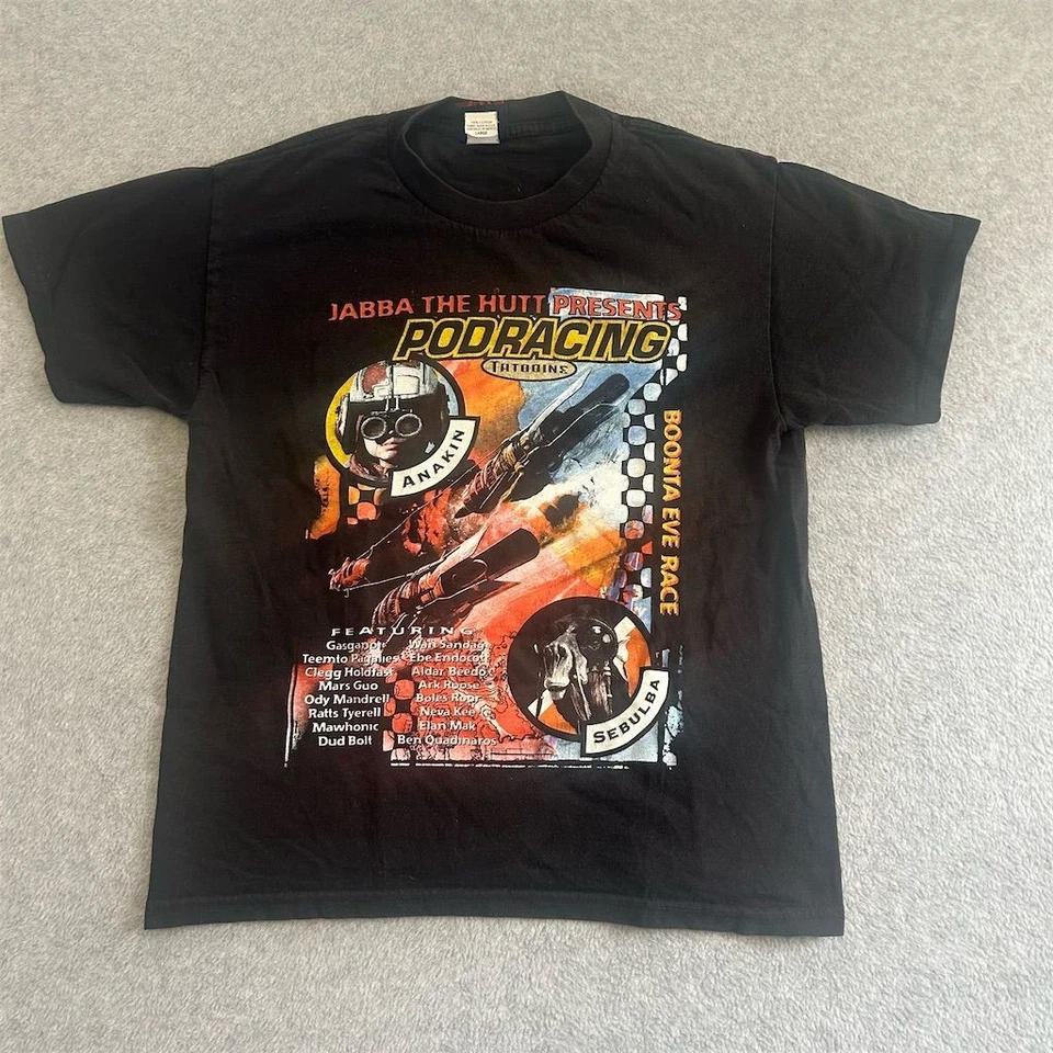 Vintage Star Wars Episode I Podracing T-Shirt Boys L Black Graphic Tee  - Image 1 of 4