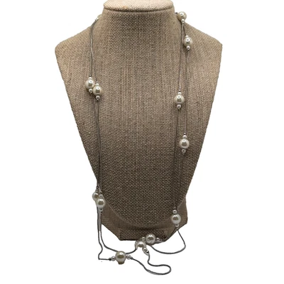 Collar largo estación perlas cadena chapada en oro 14 K Foto 1 de 4