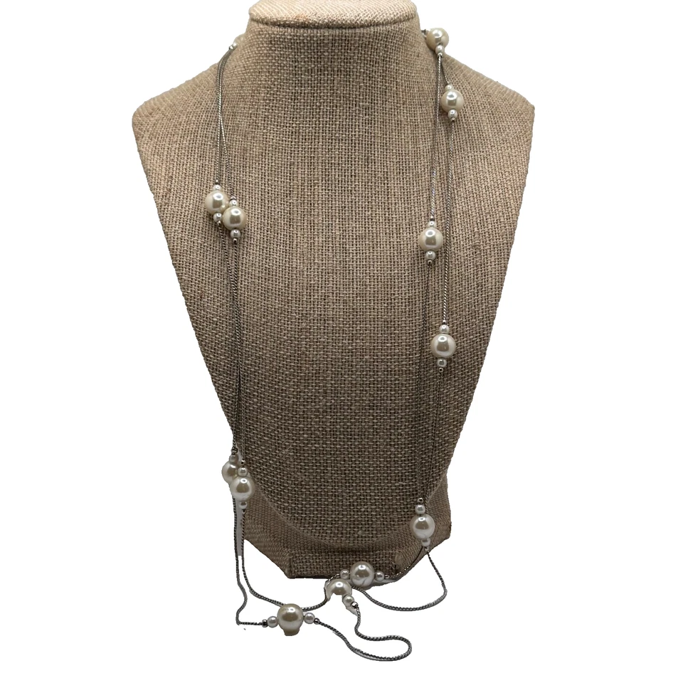 Collar largo estación perlas cadena chapada en oro 14 K Foto 1 de 4