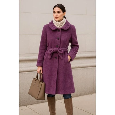 Itala Testino Alpaca Wool Ruffle Coat Trench Coat Belt Jacket Purple Small - Image 1 of 4