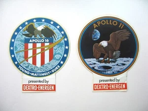 2 Vintage Apollo 11 & 16 Mond Mission Aufkleber NASA Raumfahrt Dextro-Energen - Bild 1 von 5