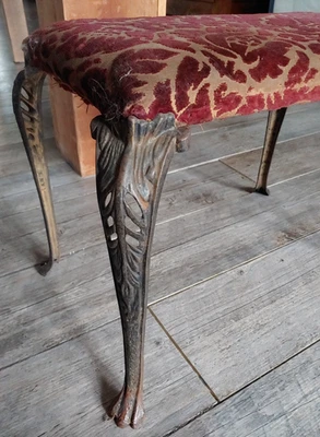 Antique Vanity Stool/Bench Ornate Cast Iron Legs w/Claw feet OWI 630 - Image 1 of 4