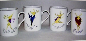 POTTERYBARN CHRISTMAS CELEBRATING REINDEER MUGS SET OF FOUR 4" HEIGHT N/ORIG/BOX - Picture 1 of 20