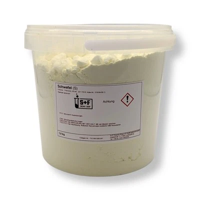 S+F CHEMIE-SHOP 1,5kg - Schwefel (S) Schwefelpulver | 99,9% | Anorganisch | Sulfur Fein Gemahlen
