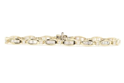 Brazalete de tenis para mujer de oro amarillo de 14 quilates con baguette y diamantes redondos de 1,45 quilates 7" Foto 1 de 4