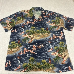 Vintage Guess Aloha Tropical Bird Island Hawaiian Shirt Men’s XL Multicolor AOP - Picture 1 of 6