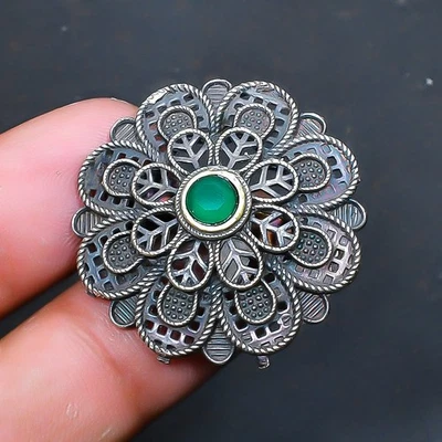 Anillo de joyería de piedras preciosas esmeralda hecho a mano talla EE. UU. 7,5 W493 Foto 1 de 3