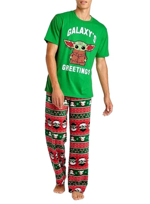 Star Wars Mandalorian Baby Yoda Navidad Hombre Pijama Conjunto Hombre GRANDE - Nuevo Foto 1 de 4