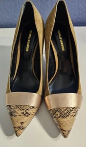 NICHOLAS KIRKWOOD Brown Suade Pumps with Rose Gold Band Snake Print Toe - Size 6 - Picture 1 of 7